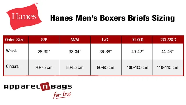 Hanes Boxer Briefs Size Chart