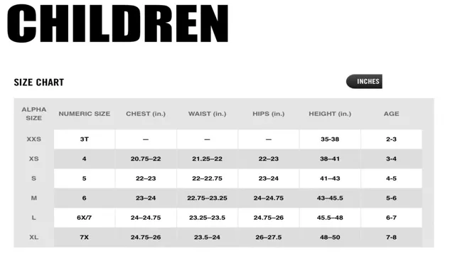 Nike Kids Clothing Size Chart