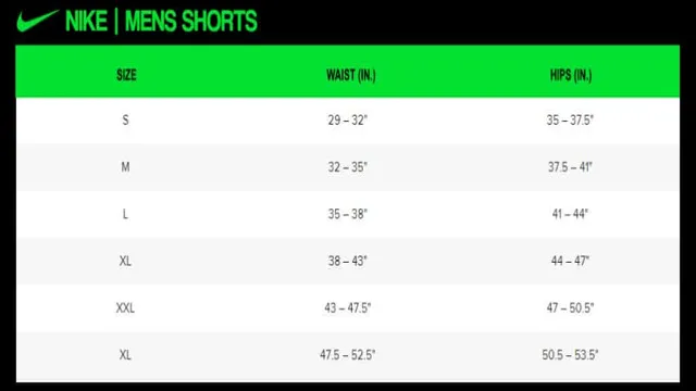 Nike Mens Shorts Size Chart