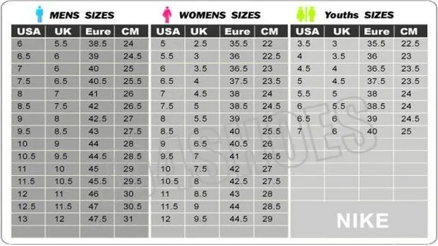 Nike Youth Shoe Size Chart
