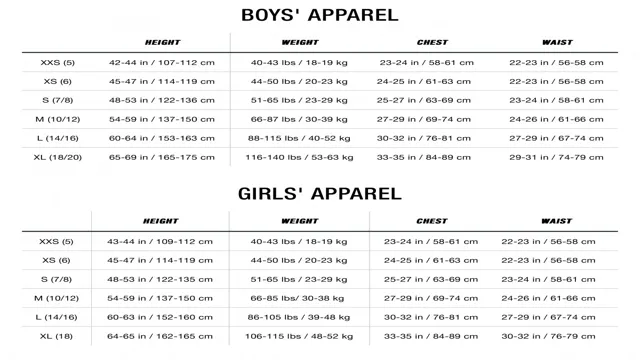 North Face Girls Size Chart