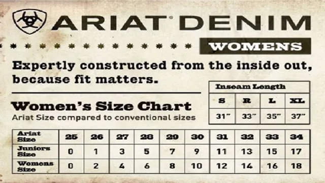 ariat jean size conversion chart