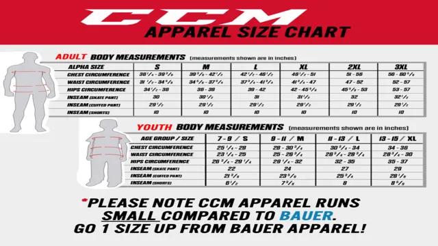 bauer hockey shell size chart