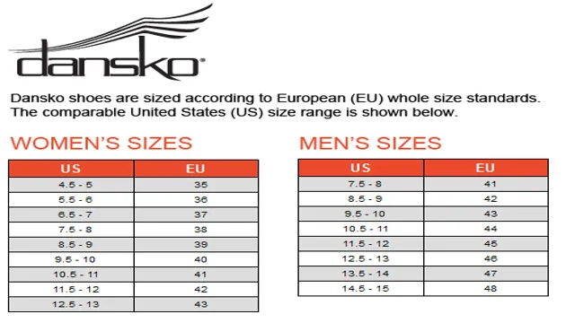 dansko men's size chart