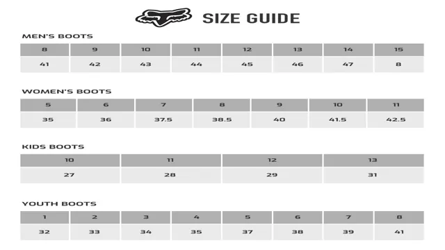 fox racing boots size chart