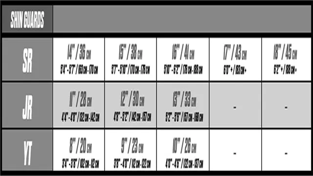 hockey shin guard size chart